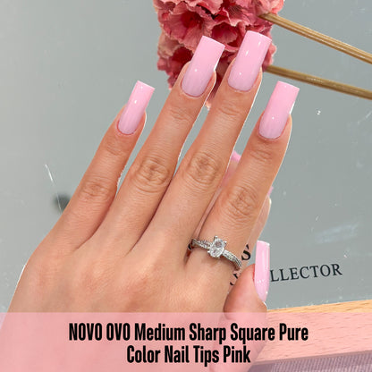 Meidum Sharp Square Pure Color Nail Tips Pink