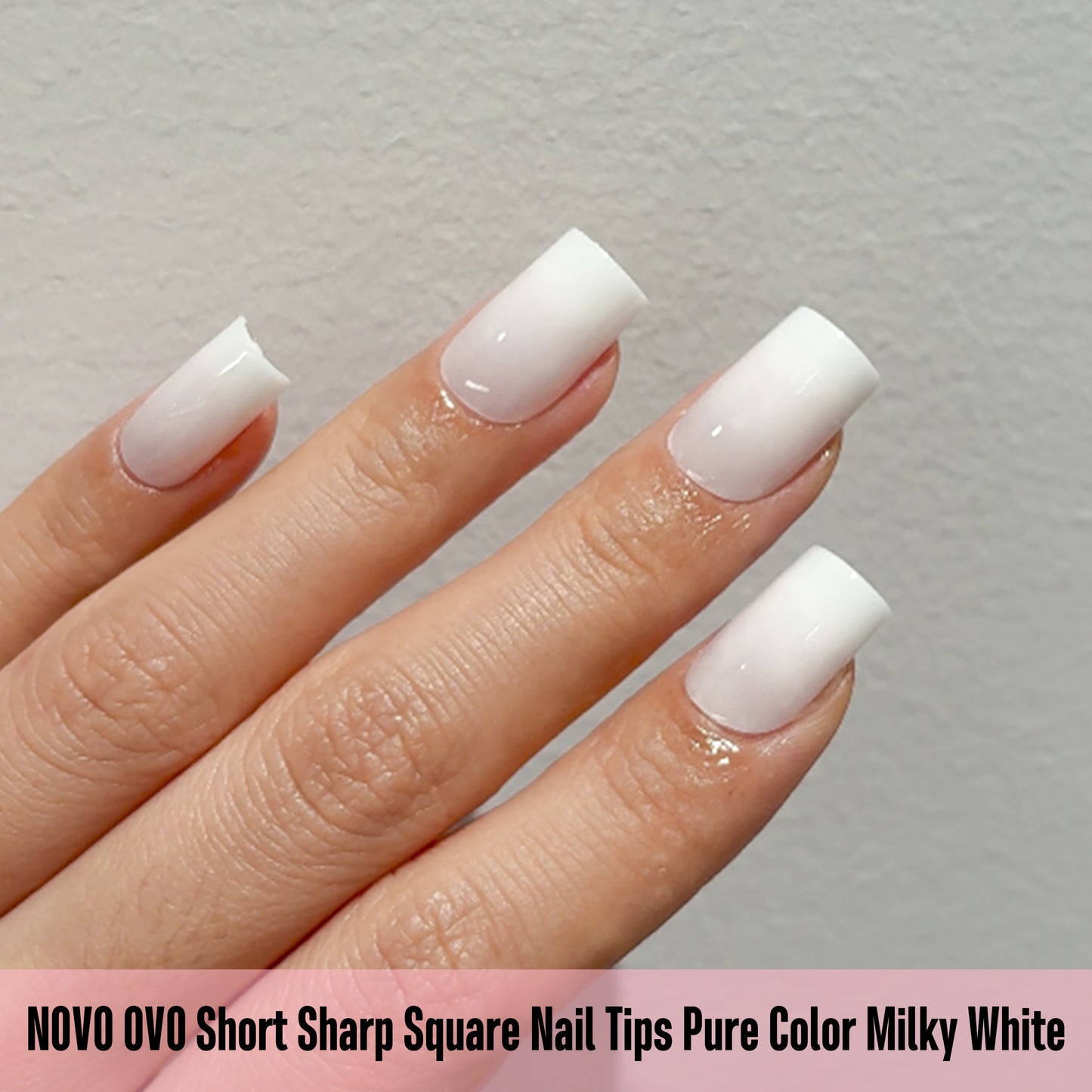 Short Sharp Square Nail Tips Pure Color Milky White