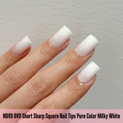 Short Sharp Square Nail Tips Pure Color Milky White