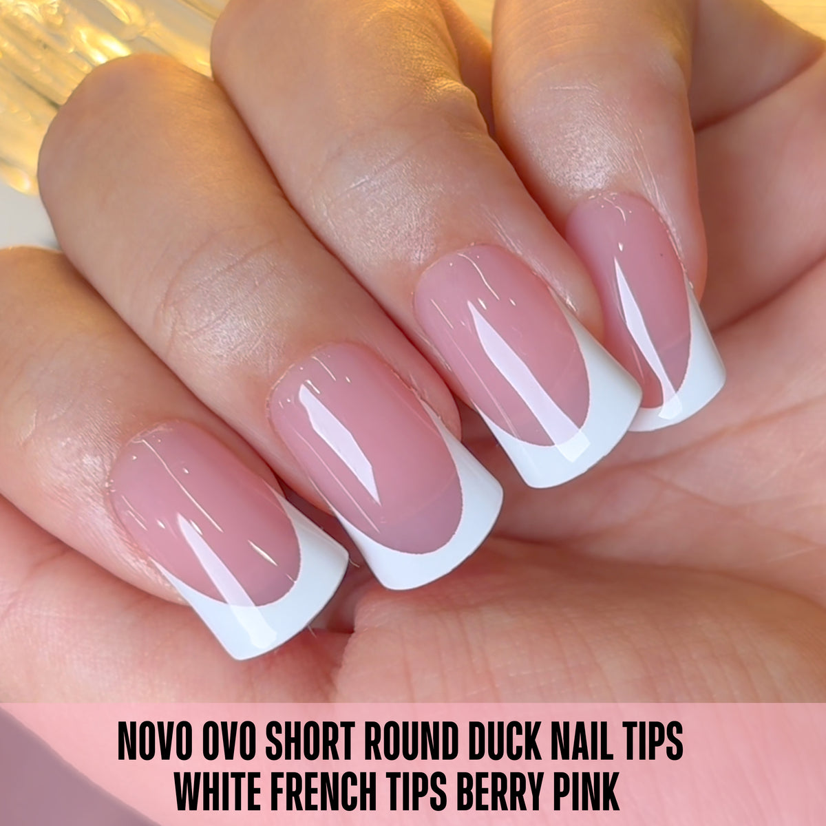 Short Round Duck Nail Tips White French Tips Berry Pink 240