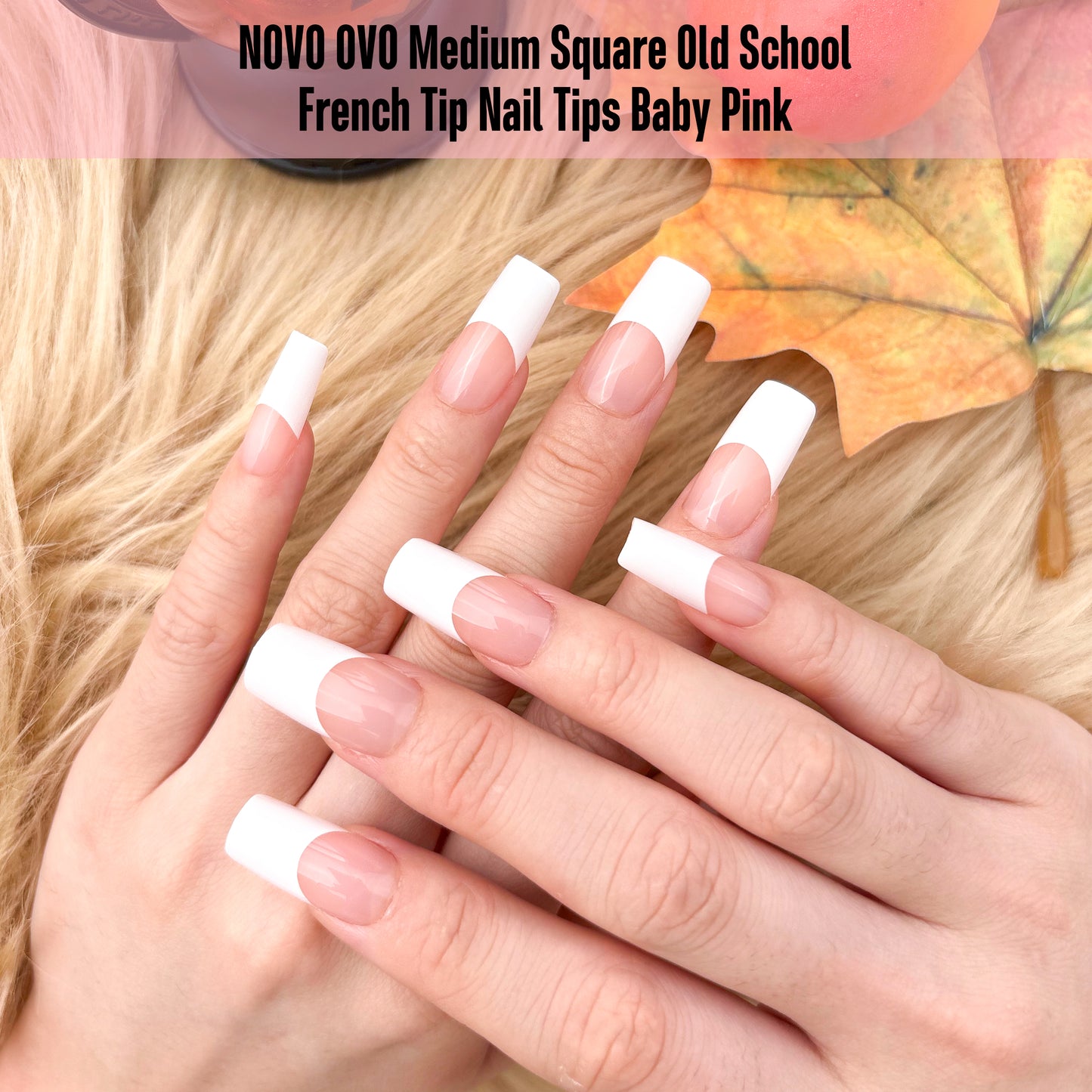 Medium Square Wide White French Tip Baby Pink