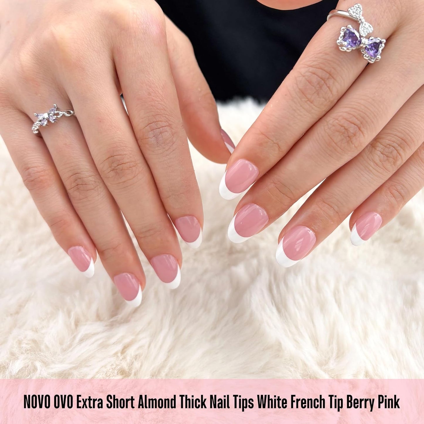 Almond Extra Short White French Tip Berry Pink