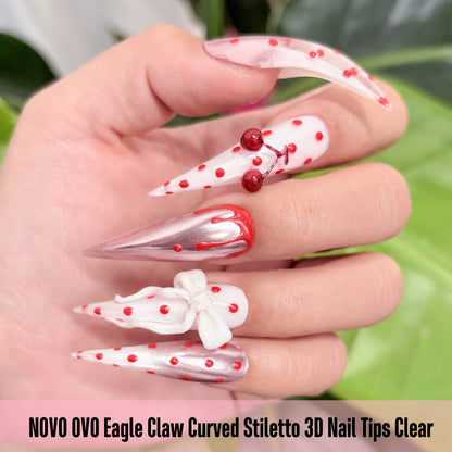 Eagle Claw Curved Stiletto 3D Nail Tips Clear 128