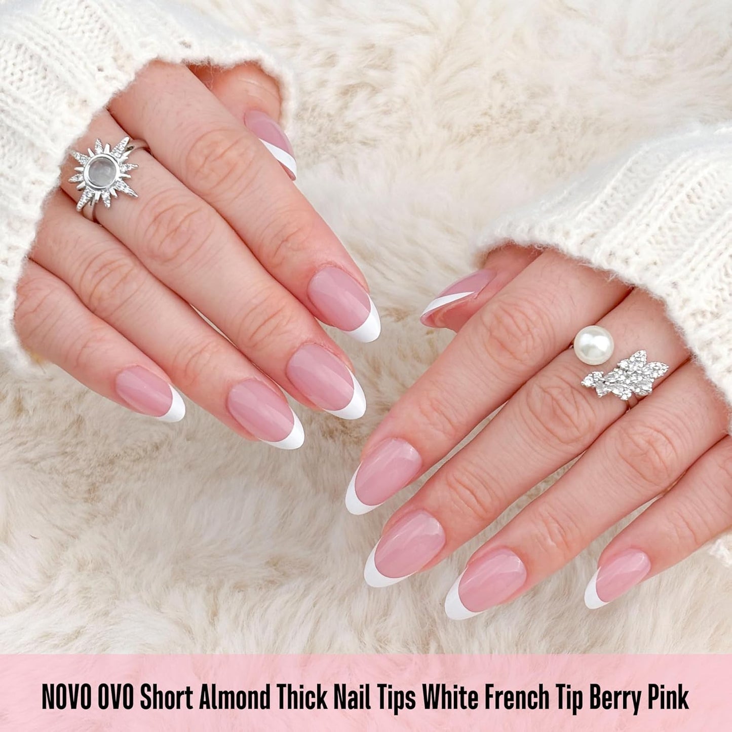 Almond Short White French Tip Berry Pink