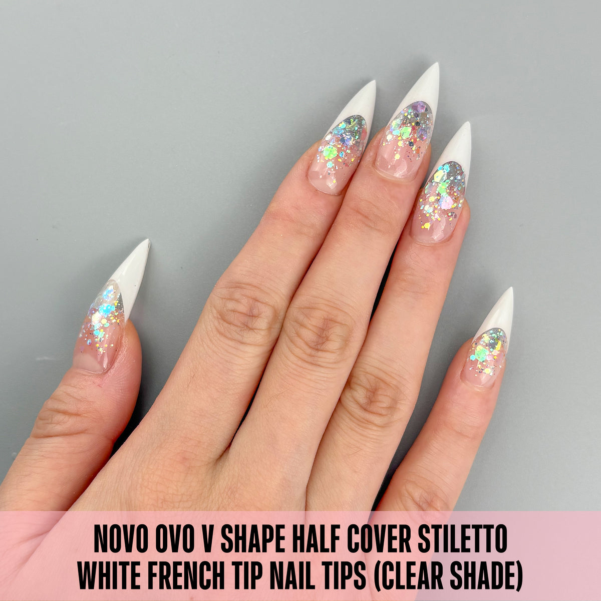 V Shape Half Cover Stiletto White French Tip Nail Tips 160