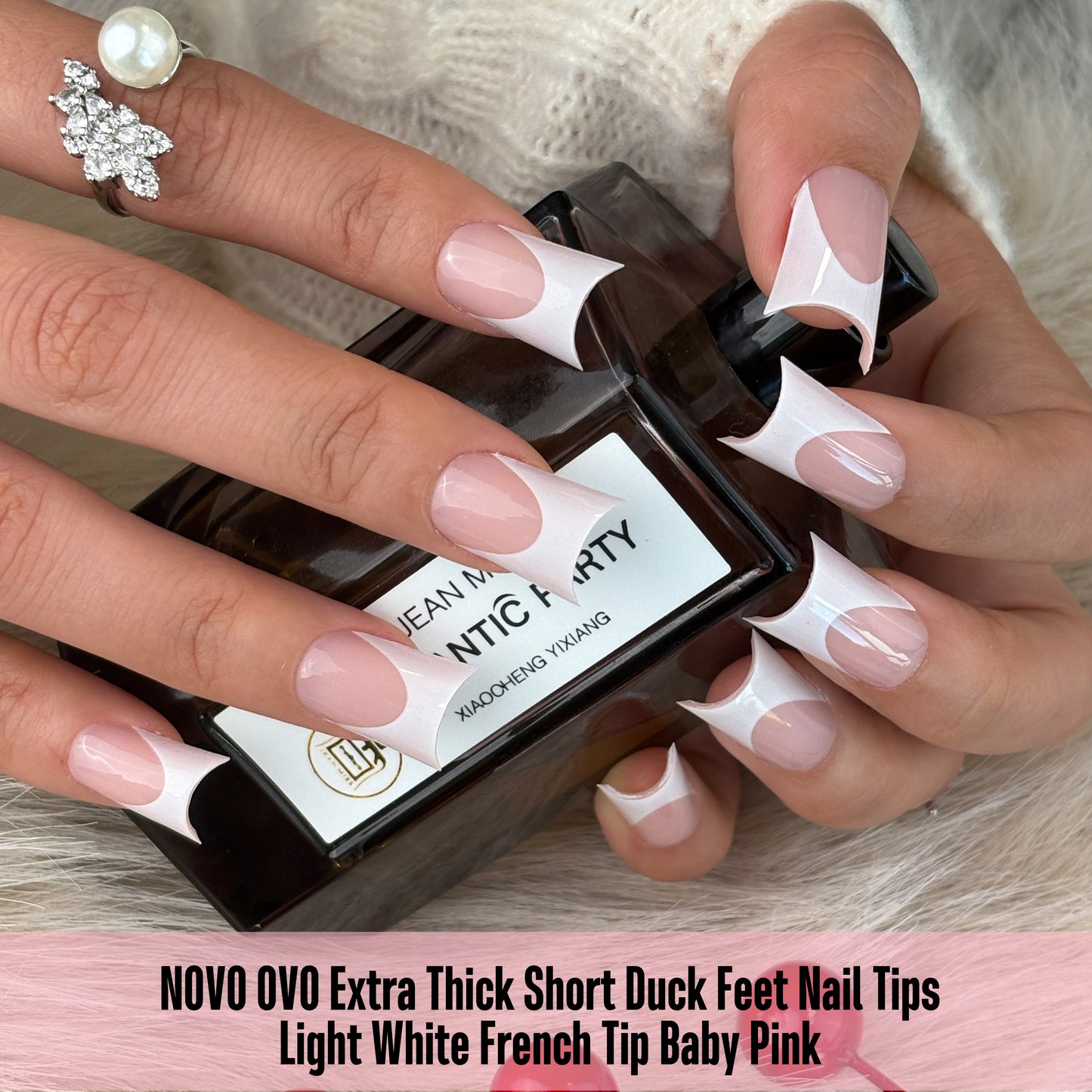 Duck Nails Short with Moon Curve Light White French Tips Baby Pink