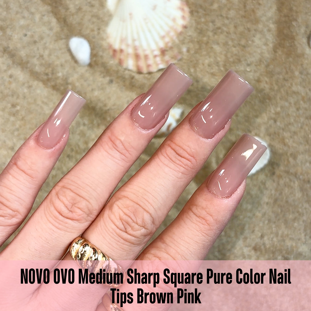 Medium Sharp Square Pure Color Naili Tips Brown Pink 180