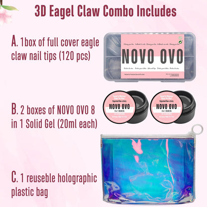 Eagle Claw 3D Kit (120 Pcs) With 2 Solid Sulpture Gel Glue (20ml Each)