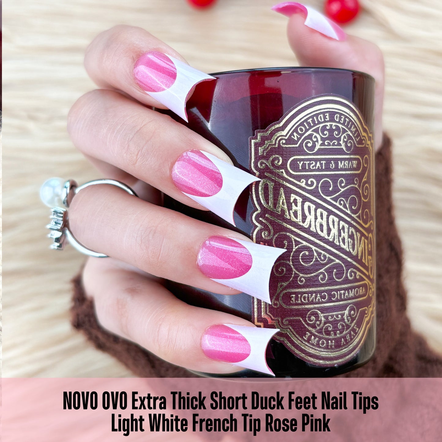 Duck Nails Short with Moon Curve Milk White French Tips Rose Pink