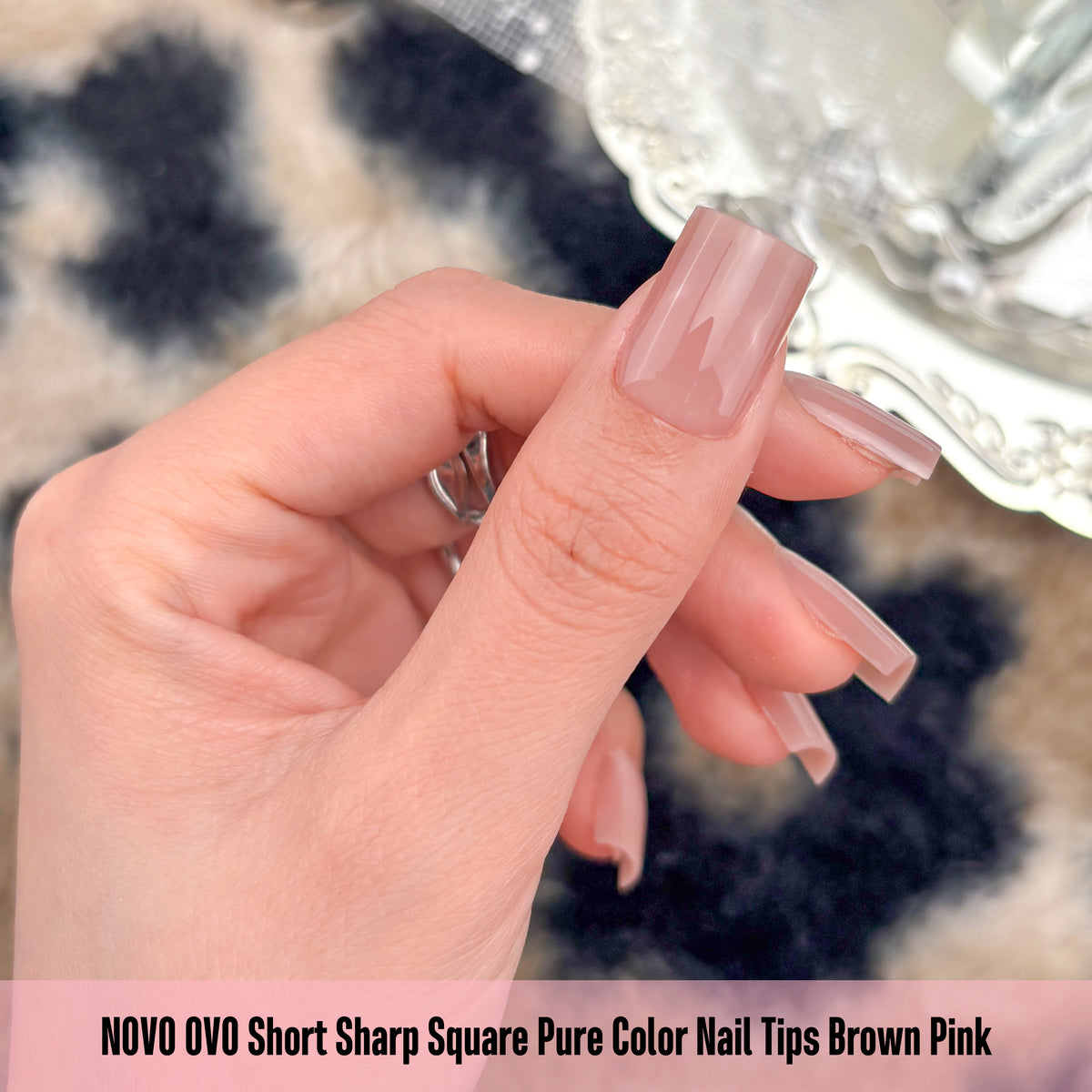 Short Sharp Square Pure Color Naili Tips Brown Pink 240