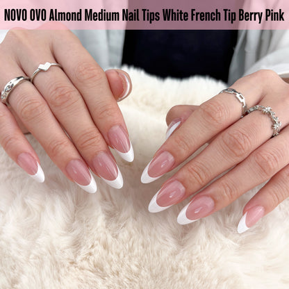 Medium Almond White French Tip BERRY PINK