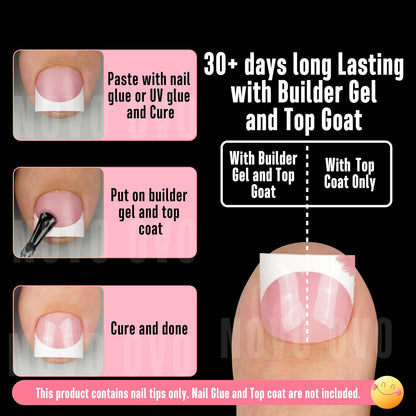 Extra Short Sharp Square Toe Nail Tips White French Tip Berry Pink