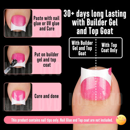 Halloween Short Sharp Square Toe Nail Tips With Moon Curve White French Tip Rose Pink