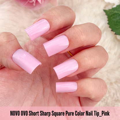 Short Sharp Square Nail Tips Pure Color Pink
