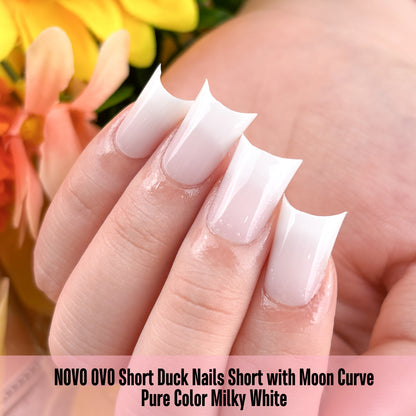 Duck Nails Short with Moon Curve Pure Color Milky White