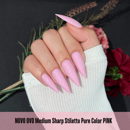 Medium or Long Pure Color Sharp Stiletto Nail Tips Pink