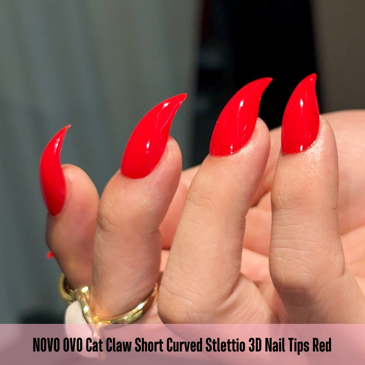 Cat Claw Short Curved Stiletto 3D Nail Tips Red 128
