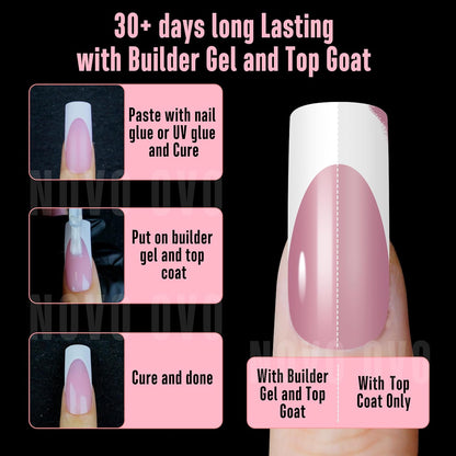 M Curved Square Nail Tip White French Tips Berry Pink