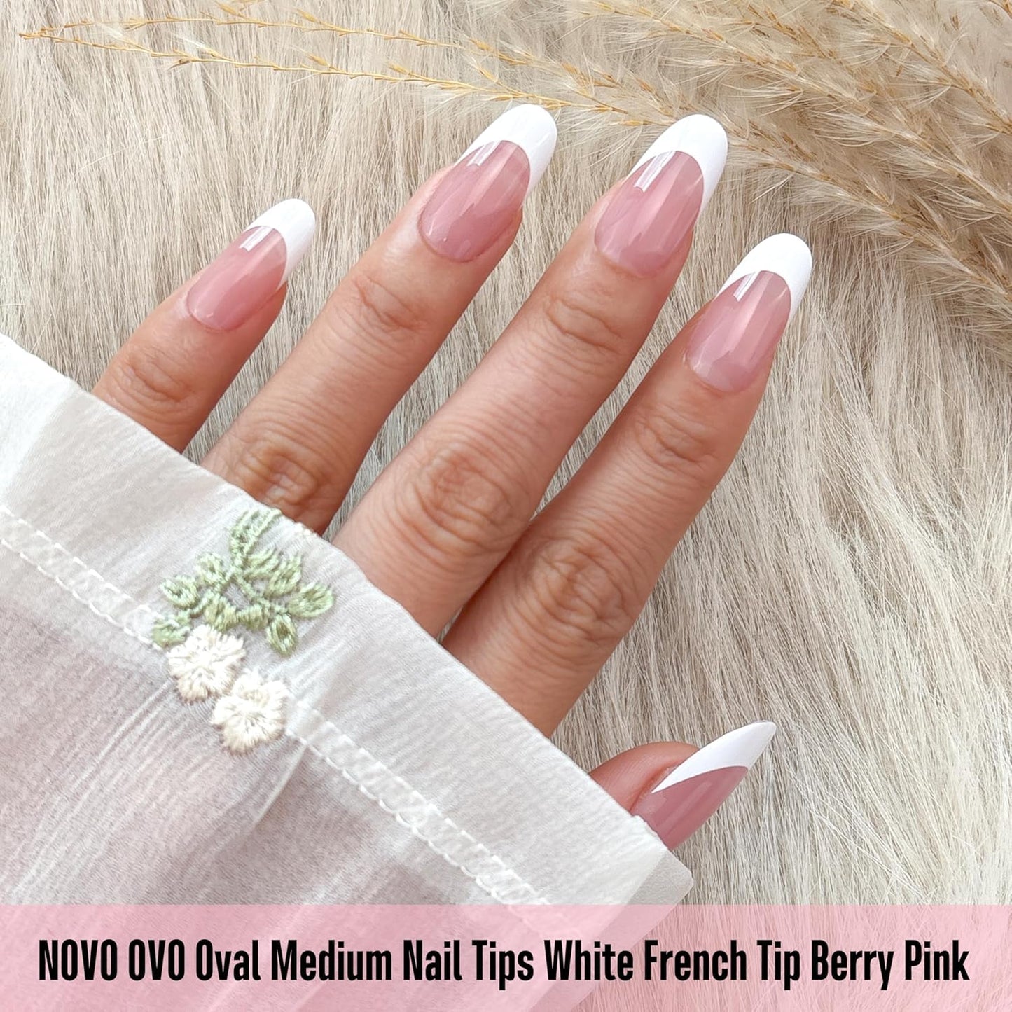 Medium Oval White French Tip BERRY PINK