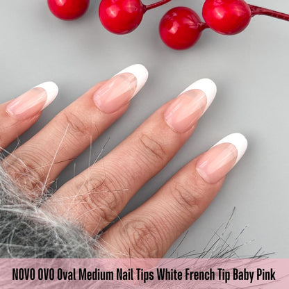 Medium Oval White French Tip BABY PINK