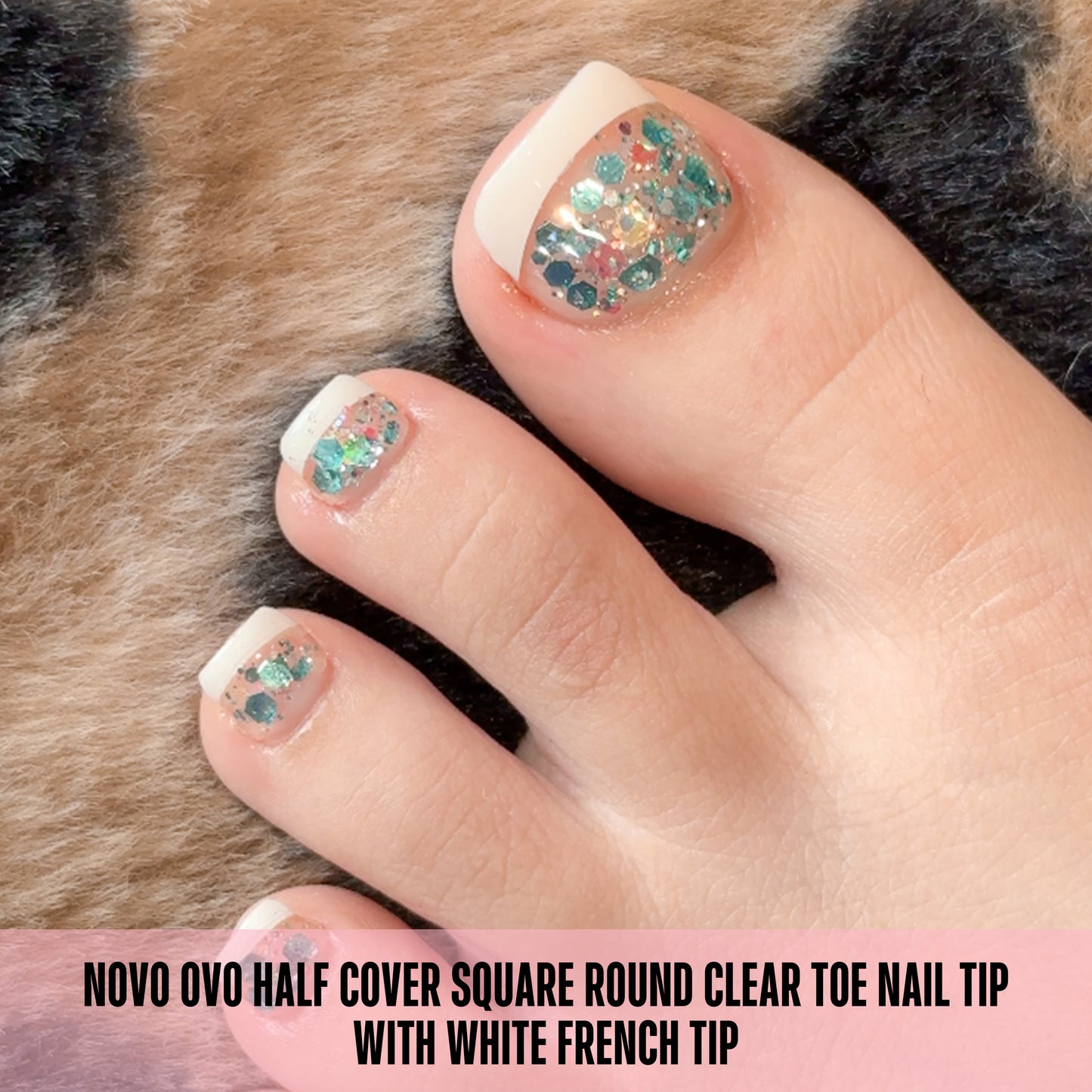 Half Cover Round Clear Toe nail tip with White French Tip