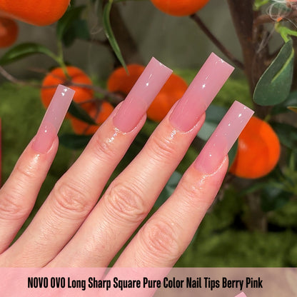 Long Sharp Square Pure Color Nail Tips Berry Pink 180