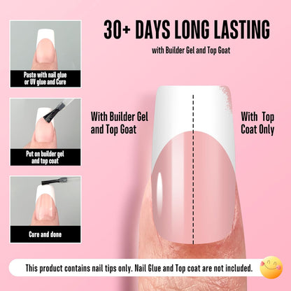 Square Medium White French Tip Baby Pink