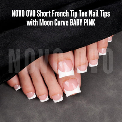 Halloween Short Sharp Square Toe Nail Tips With Moon Curve White French Tip Baby Pink