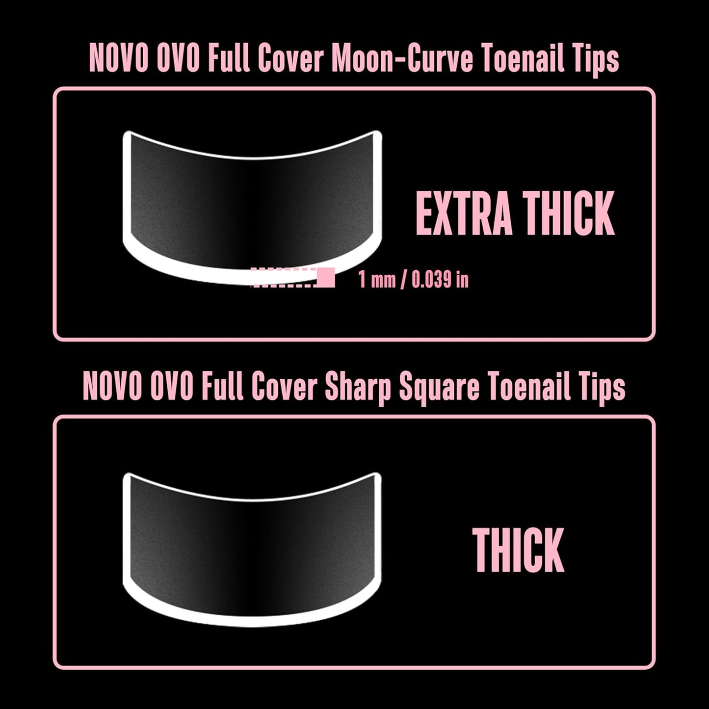 Sharp Square Toe Nail Tips with Moon Curve 15 Sizes 240 Pcs