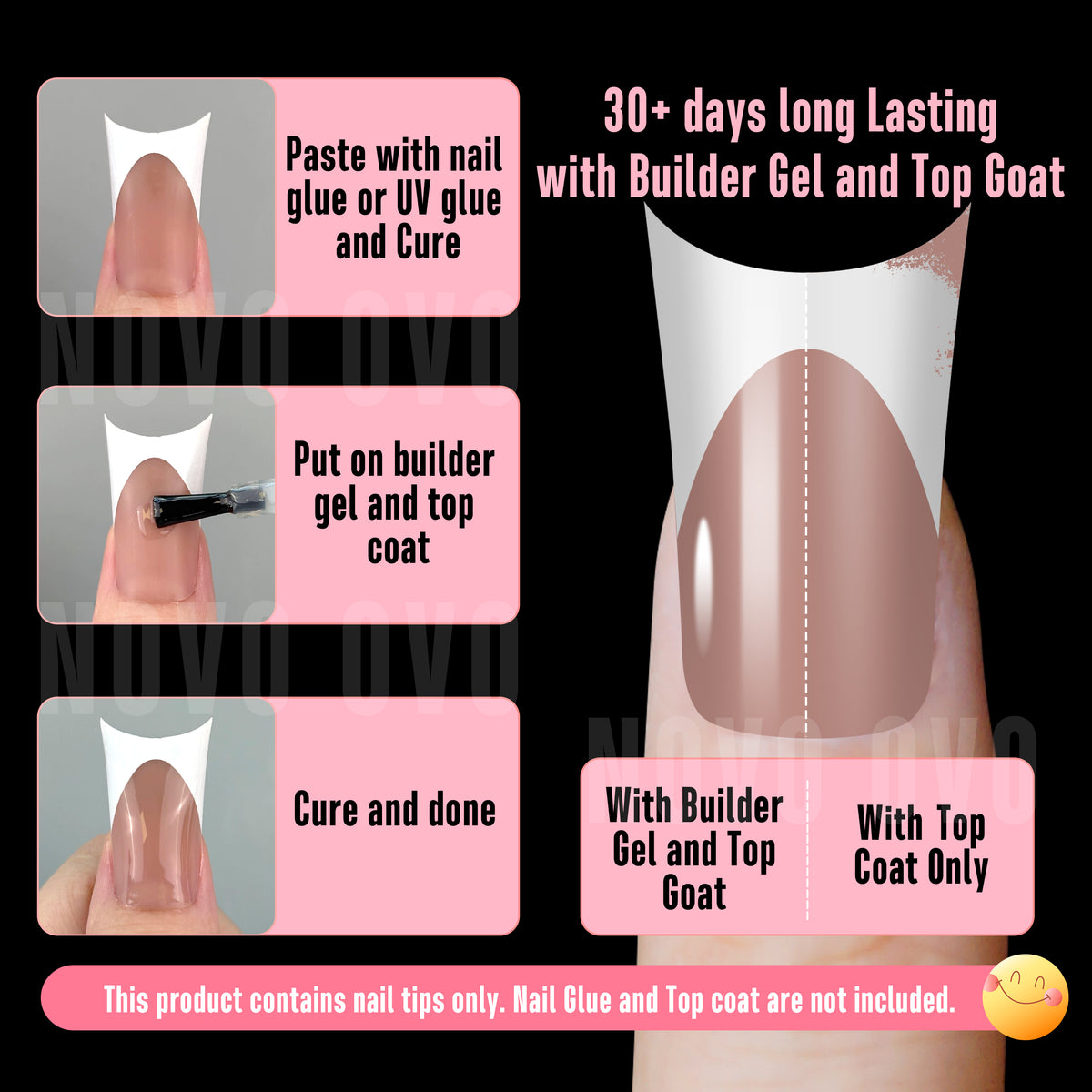 Duck Nails Medium White French Tips BROWN PINK with Moon Curve