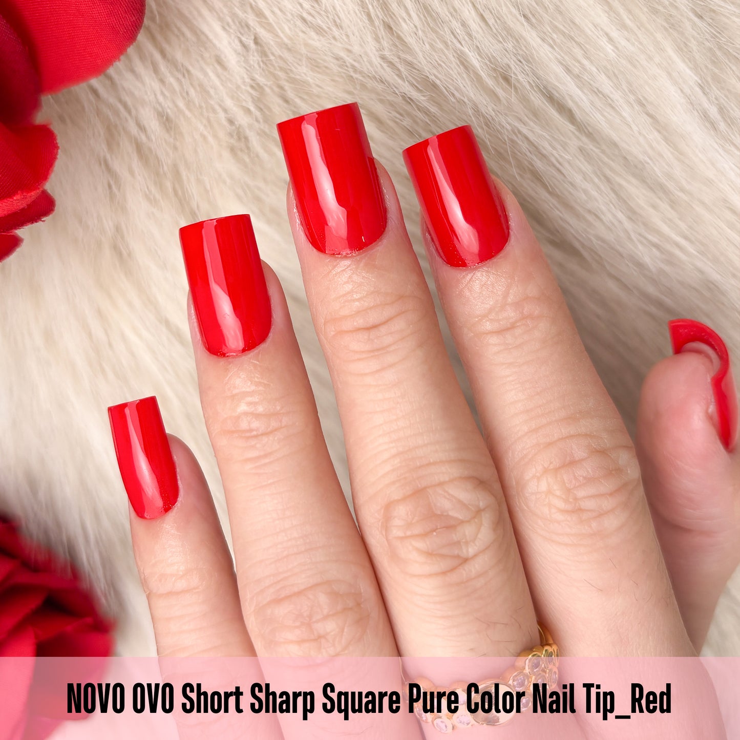 Short Sharp Square Nail Tips Pure Color Red