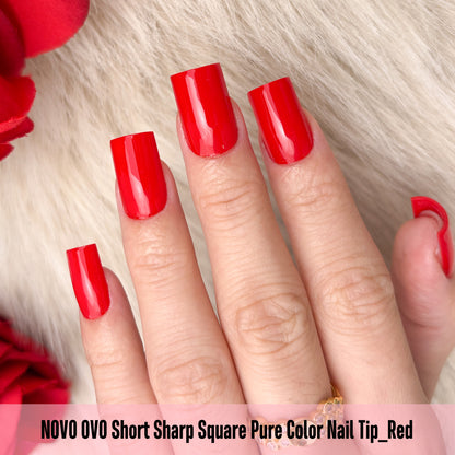 Short Sharp Square Nail Tips Pure Color Red