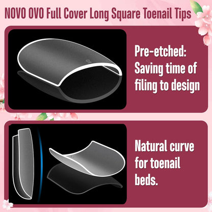 Square Long Toe Nails Clear Matte