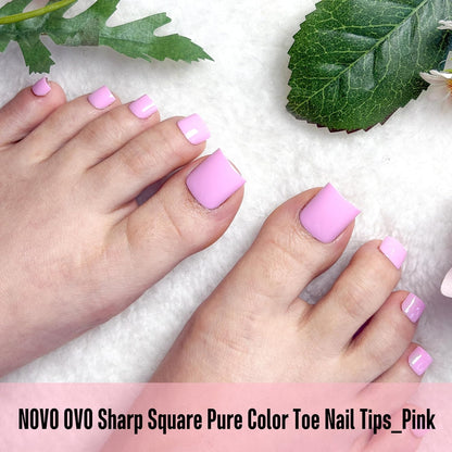 Sharp Square Pure Color Toe Nail Tips Pink 240