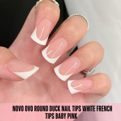 Short Round Duck Nail Tips White French Tips Baby Pink 240