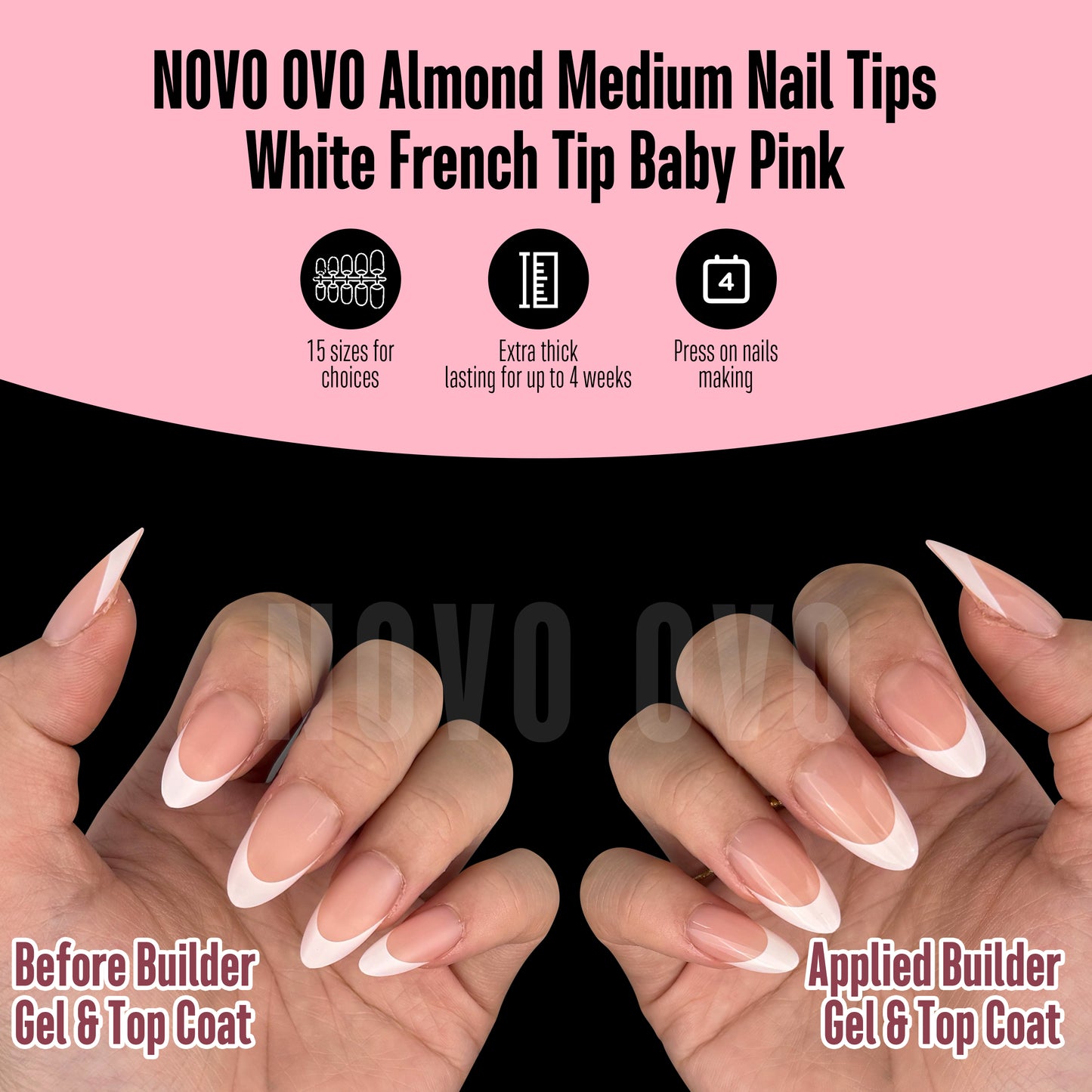 Medium Almond White French Tip BABY PINK