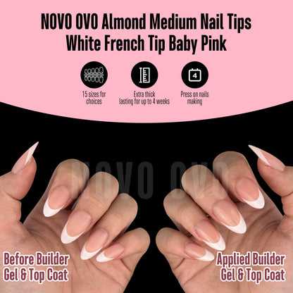 Medium Almond White French Tip BABY PINK
