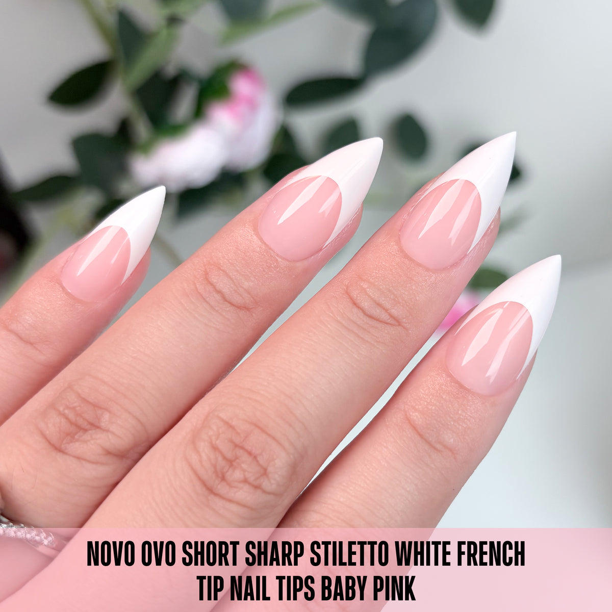 Short Sharp Stiletto White French Tip Nail Tips Baby Pink 160