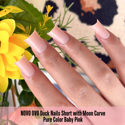 Duck Nails Short with Moon Curve Pure Color Baby Pink