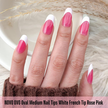 Medium Oval White French Tip ROSE PINK