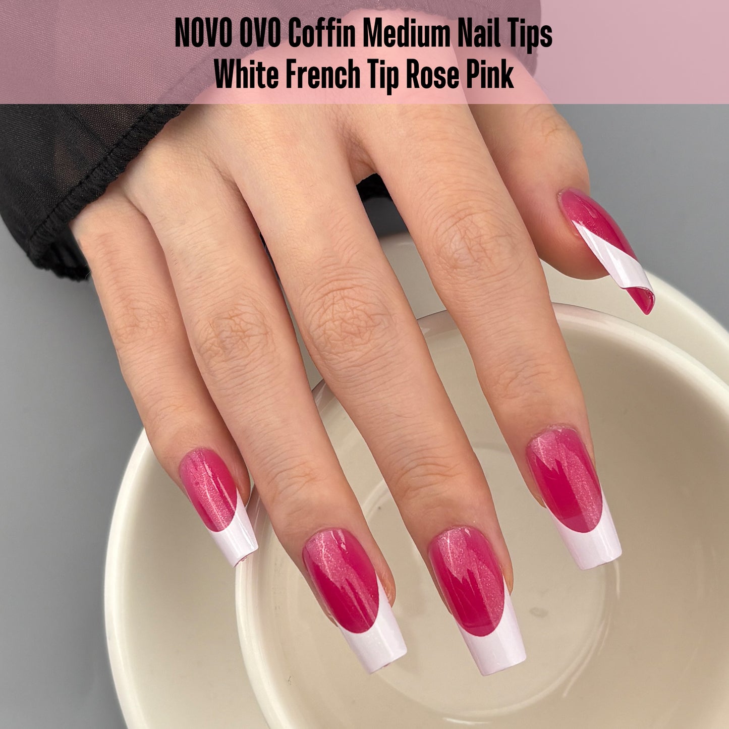 Medium Coffin White French Tip ROSE PINK
