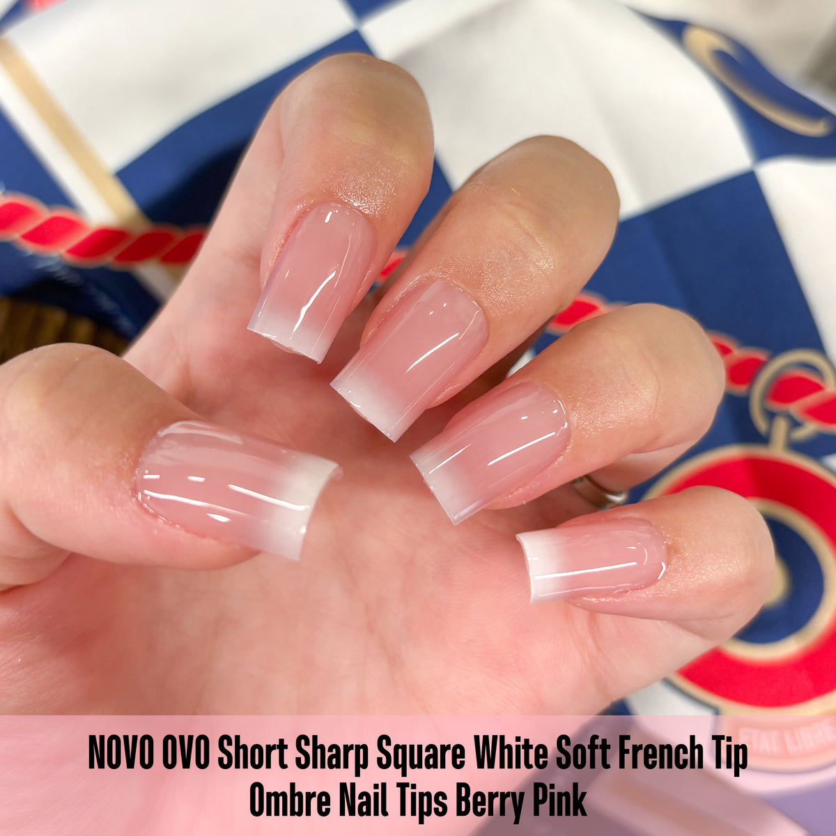 Short Sharp Square White Soft French Tip Ombre Nail Tips Berry Pink 240