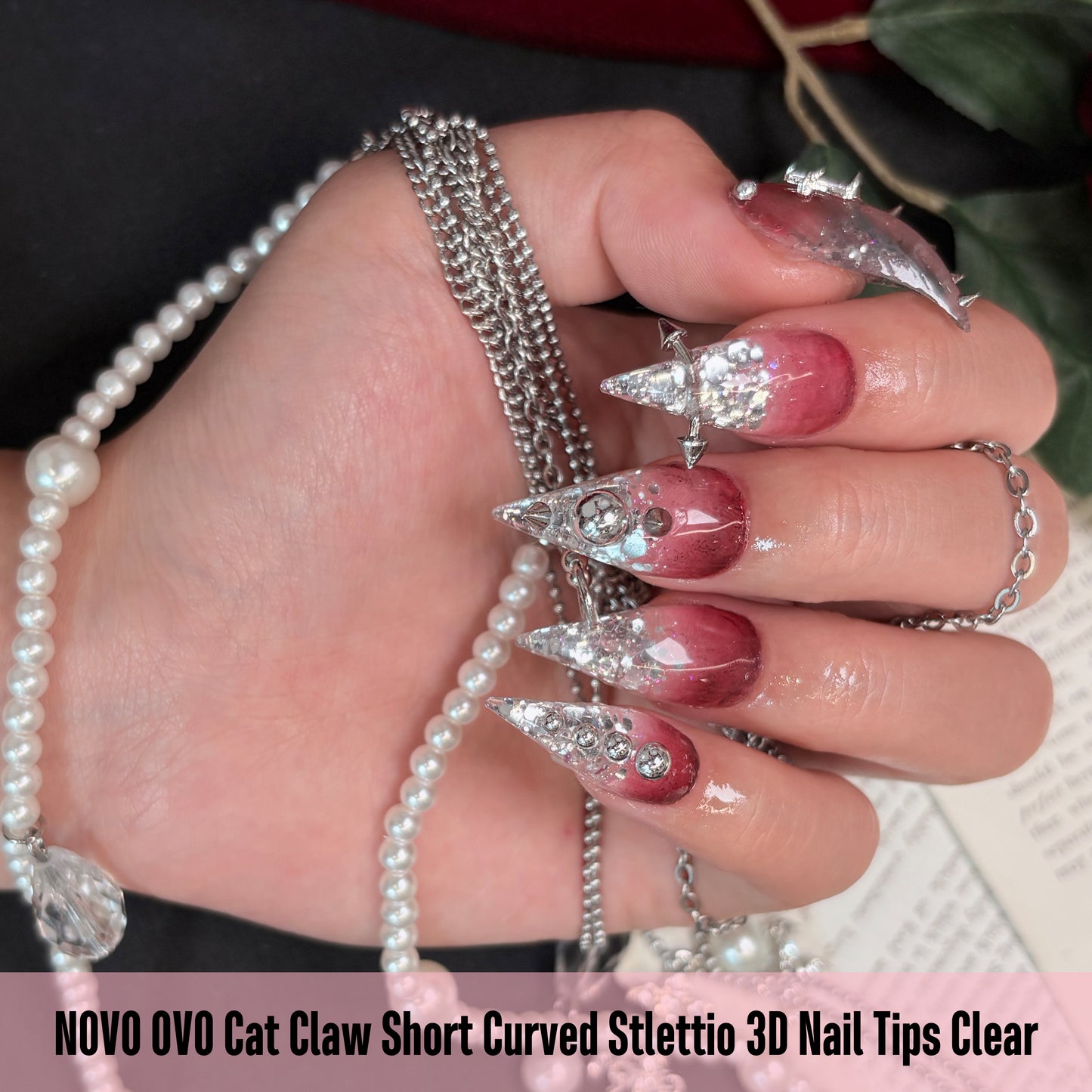 Cat Claw Short Curved Stlettio 3D Nail Tips Clear 192