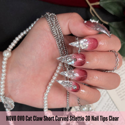 Cat Claw Short Curved Stlettio 3D Nail Tips Clear 192