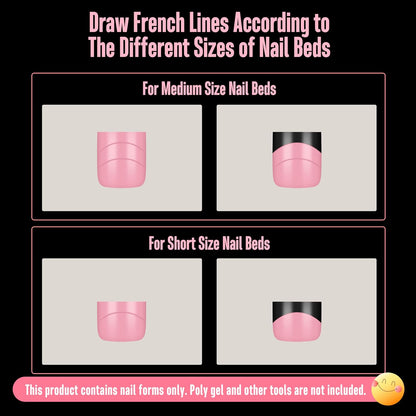 Toe Dual Nail Forms for Poly Gel with Inner French Tips Auxiliary Line