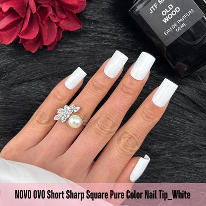 Short Sharp Square Nail Tips Pure Color White
