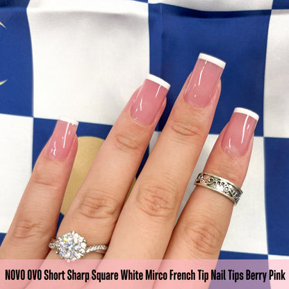 Short Sharp Square White Mirco French Tip Nail Tips Berry Pink 240