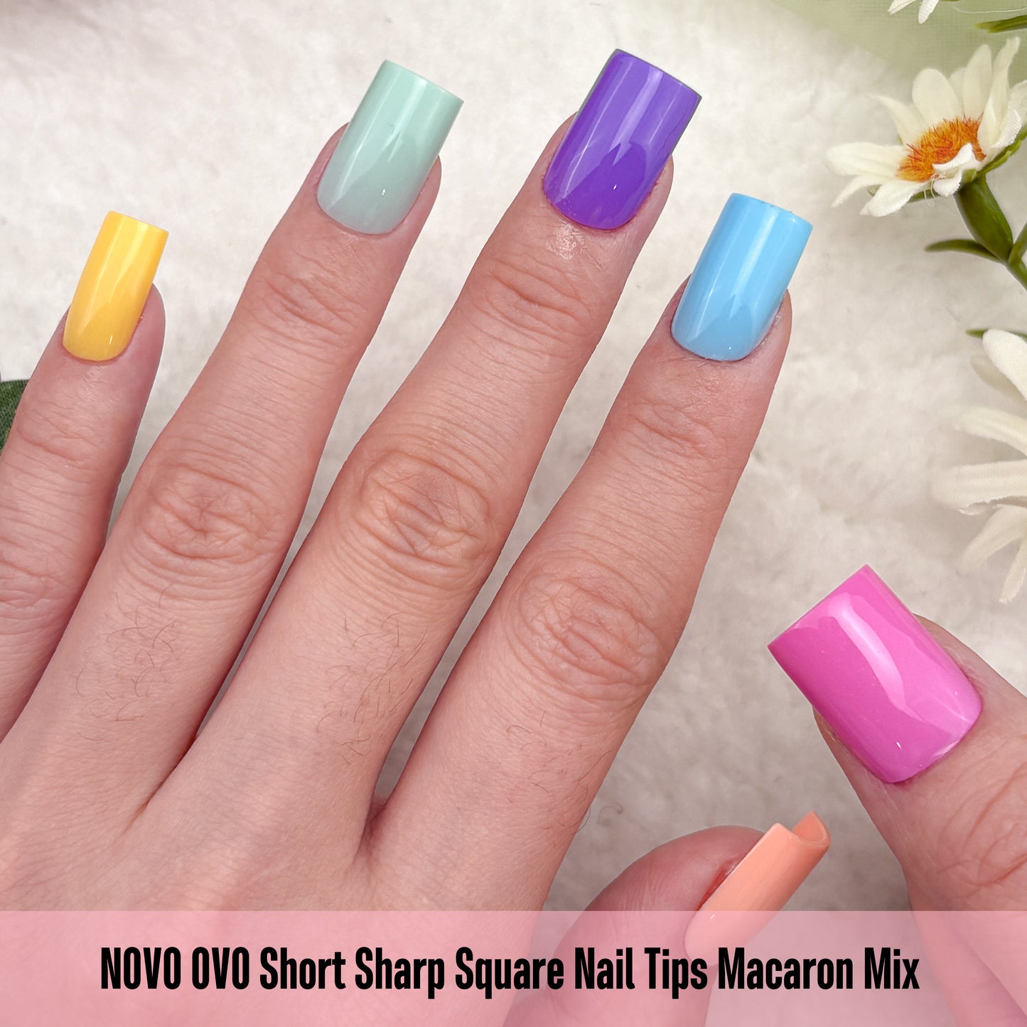 Short Sharp Square Nail Tips Macaron Mix
