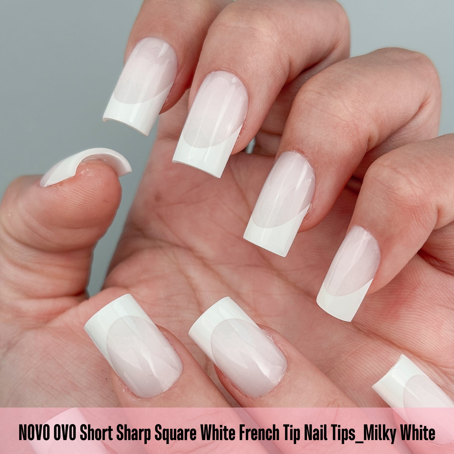 Short Sharp Square Nail Tips White French Tip Milky White