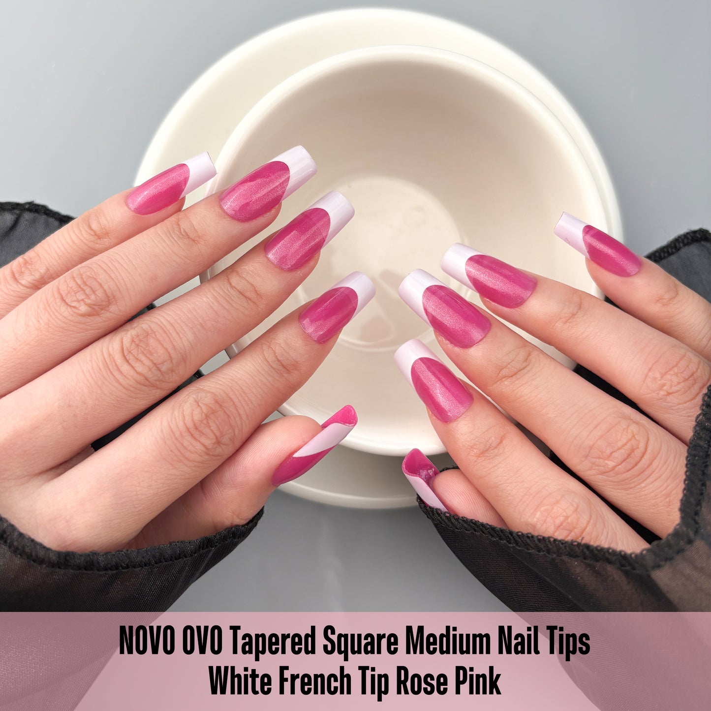Medium Square White French Tip ROSE PINK